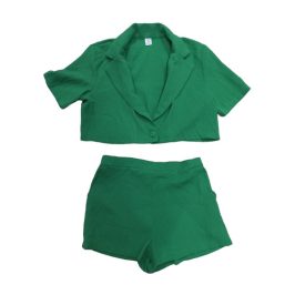   152-es zöld magában mintás rövidnadrág, felsővel, szett - Shein