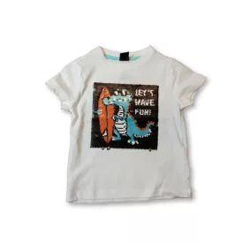   92-es fehér krokodilos átfordítható simogatós flitteres póló - Kiki & Koko - ÚJ