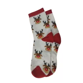   38-41-es fehér rénszarvasos mikulásos karácsonyi zokni - ÚJ