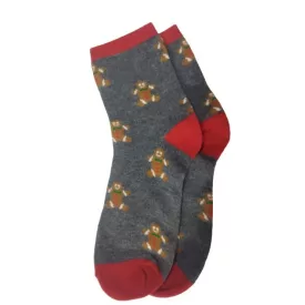   38-41-es piros-szürke mézeskalács-figurás karácsonyi zokni - ÚJ