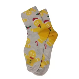   38-41-es drapp mézeskalács-figurás karácsonyi zokni - ÚJ