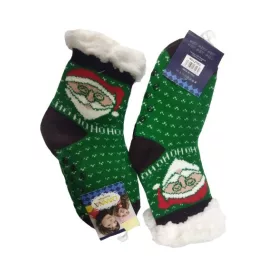   32-35-ös zöld mikulásos szőrmés téli csúszásgátlós karácsonyi thermo zokni - ÚJ