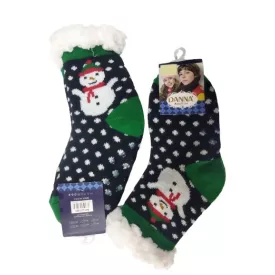   28-31-es fekete hóemberes szőrmés téli csúszásgátlós karácsonyi thermo zokni - ÚJ