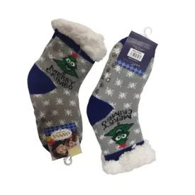  32-35-ös szürke karácsonyfás szőrmés téli csúszásgátlós karácsonyi thermo zokni - ÚJ