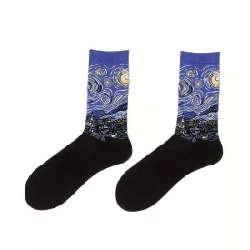   Kék zokni, felnőtt méret (kb 40-42-es) - Van Gogh: Csillagos éj - ÚJ