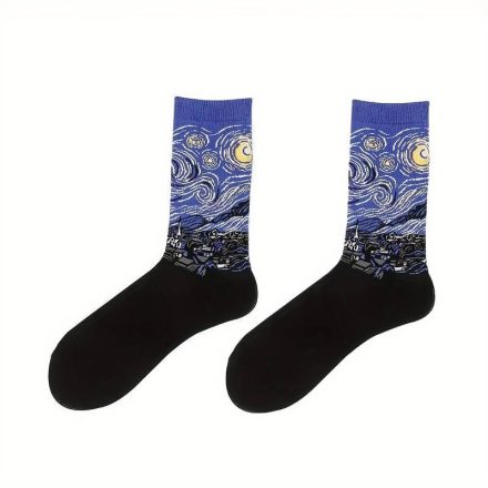 Kék zokni, felnőtt méret (kb 40-42-es) - Van Gogh: Csillagos éj - ÚJ