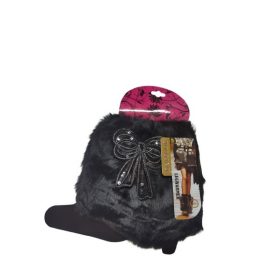   Női vagy nagylány fekete masnis rövid szőrmés lábszárvédő, 1 pár - Aura.Via - ÚJ