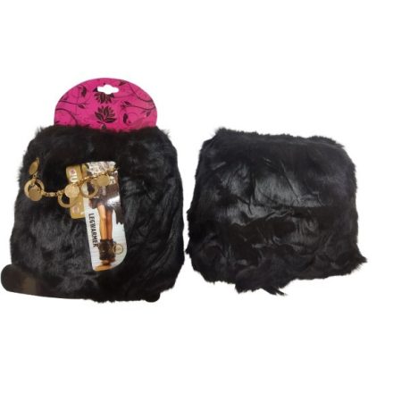 Női vagy nagylány fekete kerek láncos rövid szőrmés lábszárvédő, 1 pár - Aura.Via - ÚJ