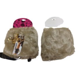   Női vagy nagylány drapp kerek láncos rövid szőrmés lábszárvédő, 1 pár - Aura.Via - ÚJ