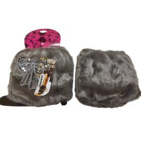   Női vagy nagylány sötétszürke masnis rövid szőrmés lábszárvédő, 1 pár - Aura.Via - ÚJ