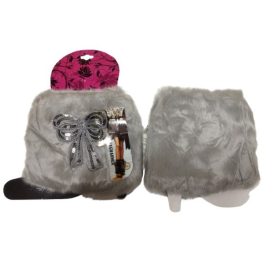   Női vagy nagylány világosszürke masnis rövid szőrmés lábszárvédő, 1 pár - Aura.Via - ÚJ