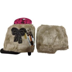   Női vagy nagylány drapp masnis rövid szőrmés lábszárvédő, 1 pár - Aura.Via - ÚJ