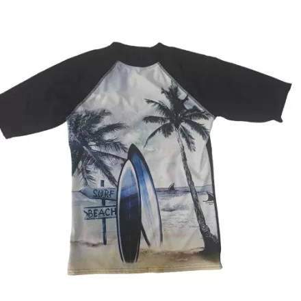158-164-es fekete pálmafás napozófelső, strandpóló