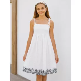   146-os fehér alapon pöttyös alján hímzett pántos ruha - H&M