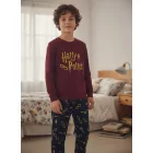 134-140-es kék-bordó unisex polár pizsama - Harry Potter