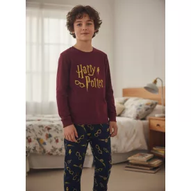 134-140-es kék-bordó unisex polár pizsama - Harry Potter