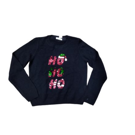 158-164-es fekete átfordítható flitteres feliratos karácsonyi kötött pulóver lánynak - H&M