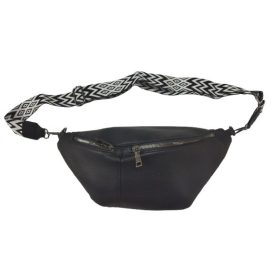 Fekete nagyméretű műbőr övtáska díszes pánttal - ÚJ