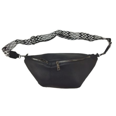 Fekete nagyméretű műbőr övtáska díszes pánttal - ÚJ