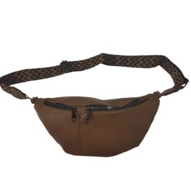   Barna nagyméretű műbőr övtáska barna-fekete díszes pánttal - ÚJ