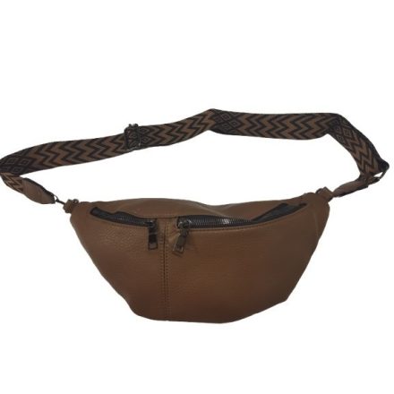 Barna nagyméretű műbőr övtáska barna-fekete díszes pánttal - ÚJ