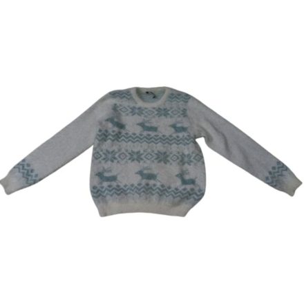 152-158-as kék-fehér szőrös norvégmintás pulóver - George