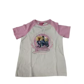   134-es fehér-rózsaszín póló - Barbie (matrica kicsit kopott)