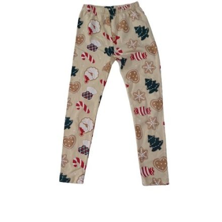 128-as drapp karácsonyi mintás vastagabb leggings, pamutnadrág - Little Kids
