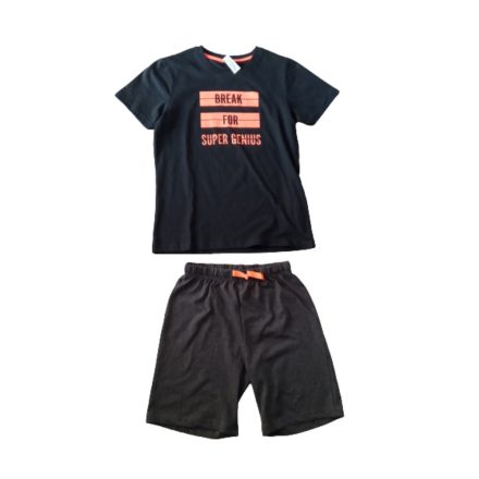 134-140-es fekete-szürke narancssárga feliratos fiú nyári pizsama - Y.F.K. - ÚJ