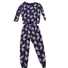   158-164-es kék pamut mézecskalácsfigurás lány pizsama - Beloved