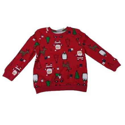 92-es piros karácsonyi vékonyabb pamut pulóver - So Cute - ÚJ