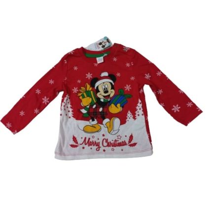 92-es piros karácsonyi pamutfelső - Miki Egér - Disney - ÚJ