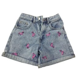   128-as kék koptatott flamingós farmer short, rövidnadrág - Sinsay