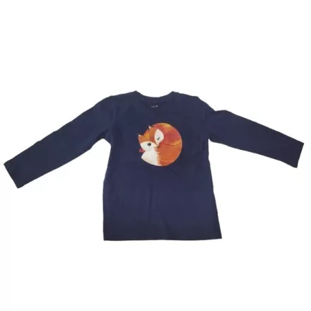 110-es sötétkék rókás unisex pamutfelső - Kiki & Koko (minta kicsit kopott)