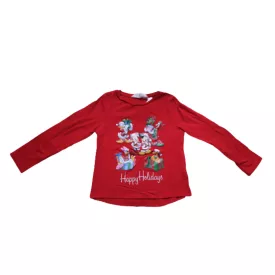   110-116-os piros karácsonyi lány pamutfelső - Miki és Minnie egér, Donald kacsa - H&M
