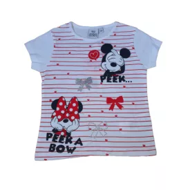 98-as fehér-piros csíkos póló - Minnie Egér - ÚJ