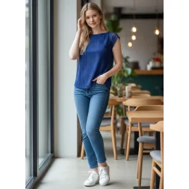   146-152-es kék csipkés elegáns felső, póló, blúz - C&A