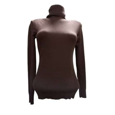 Női XL-XXL-es barna kötött garbónyakú pulóver - ÚJ