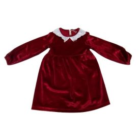   134-es bordó plüss karácsonyi, alkalmi ruha kis fehér csipkegallérral - Sinsay - ÚJ