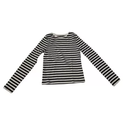 152-158-as fekete-fehér csíkos sztreccs bordás pamutfelső - F&F