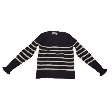 122-128-as fekete-fehér csíkos sztreccs vékony pulóver, felső - H&M