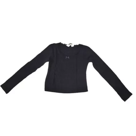 134-140-es fekete áttört mintás csipkés pamutfelső, top - H&M