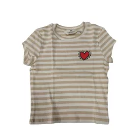146-152-es fehér-barna csíkos bordás top, póló - H&M