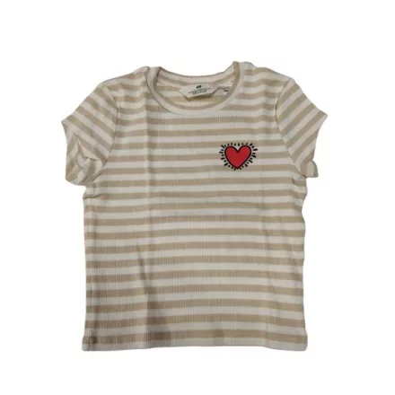 146-152-es fehér-barna csíkos bordás top, póló - H&M