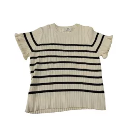   122-128-as törtfehér-fekete csíkos bordás rövid ujjú felső, póló - H&M