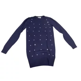   158-164-es sötétkék flitteres hosszított finomkötött pulóver - H&M