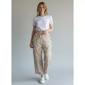 140-es sárga virágos lenge pamut nadrág - H&M