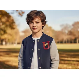 128-as kék-szürke kardigán, varsity jacket - Benetton