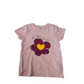   128-as rózsaszín átfordítható flitteres virágos póló - Sinsay