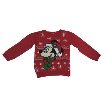 116-os piros karácsonyi kötött pulóver lánynak - Minnie Egér - ÚJ